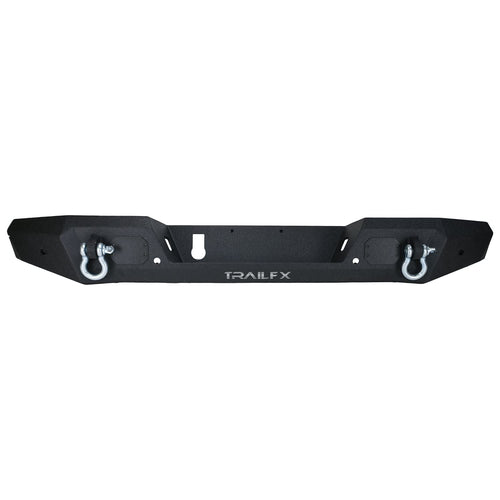 TrailFX Rear Bumper Jeep Gladiator JT 2020-2025 Fits One-Piece Direct Fit Black Textured Powder Coated Steel With D-Ring Mounts LED Light Cutouts OE Sensor Compatible TrailFX JL013T