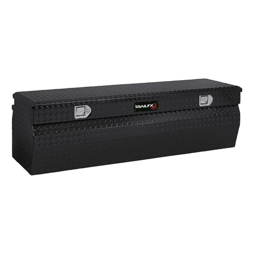 Angled Chest Tool Box TrailFX Single Lid with Struts Black Gloss Powder Coated 16-Gauge Diamond Tread Aluminum 13.5 Cubic Foot 54 Inch Length x 19-7/8 Inch Width x 17-1/8 Inch Height 150562
