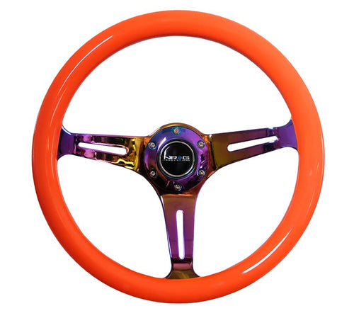 NRG Innovations Classic Wood Grain NRG-ST-015MC-NOR Steering Wheel, 350mm 3 Neochrome Spokes-Neon Orange Color