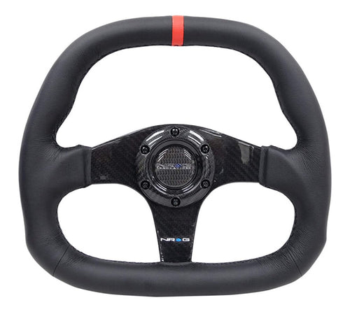 NRG Innovations Carbon Fiber Steering Wheel NRG-ST-019CF-R 320MM BLACK Carbon Fiber Center with Black Stitch RED Center Mark FLAT BOTTOM