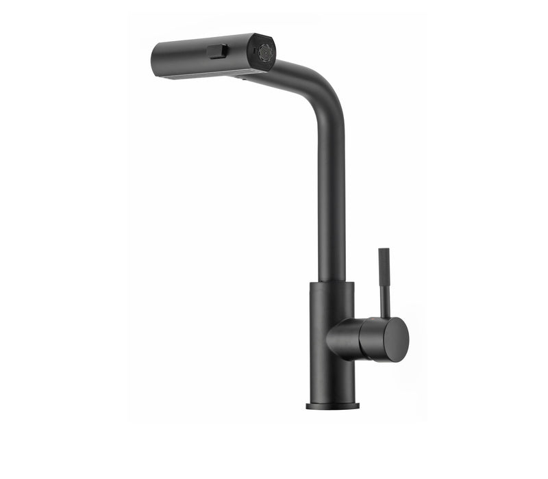 Rainfall Dura Faucet (DF-MK511X-MB) RV Kitchen Faucet – Matte Black, Dual-Mode Rotating Spray Head (Wide Waterfall & Stream), Single Lever Handle, Lead-Free, Easy Install Compact Sink Faucet