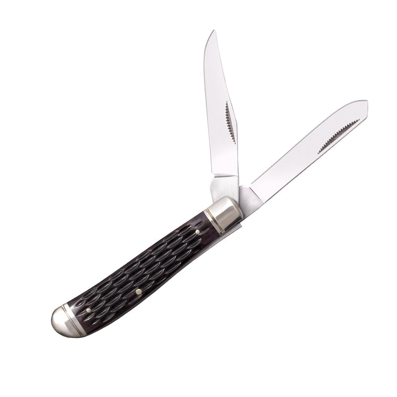 Mini Trapper Cold Steel Versatile Practical Durable Compact Pocket Folding Knife - 2 Blades; Jigged Bone Handle; Slip Joint Lock