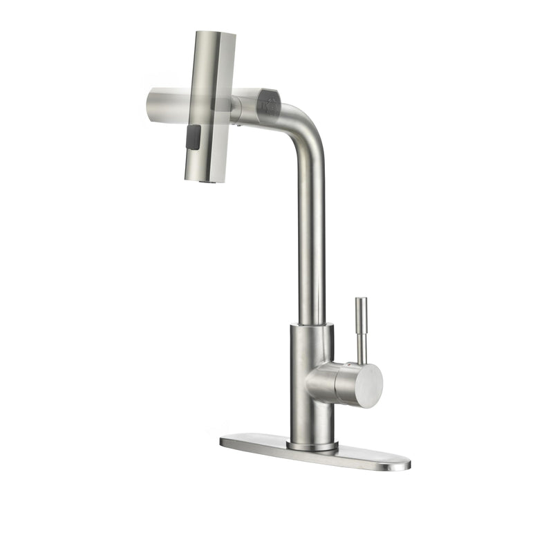 Dura Faucet Rainfall (DF-MK511X-SN) RV Kitchen Faucet – Satin Nickel, Dual-Mode Rotating Spray Head (Wide Waterfall & Stream), Single Lever Handle, Lead-Free, Easy Install Compact Sink Faucet