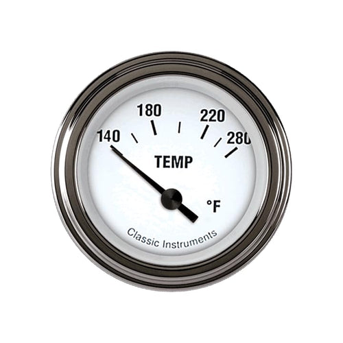 White Hot Series Classic Instruments 2 1/8" Water Temperature Gauge140-280 Degree with Stainless Low Step Bezel Flat Glass Lens