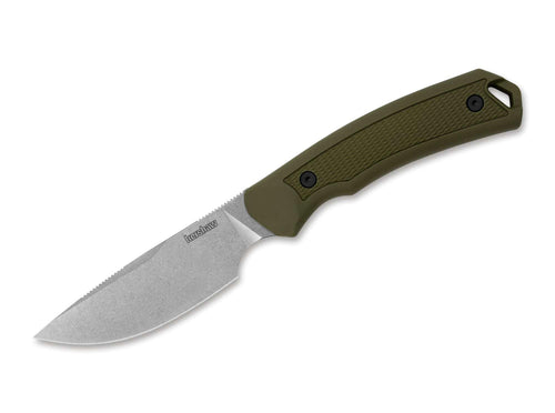 Kershaw Skinner Deschutes Fixed Blade Knife, Olive Design, 3.9 Inch D2 Steel Fixed Drop Point Blade, Full Tang Design, EDC, Molded Sheath, Everyday Carry Knife for Men and Women