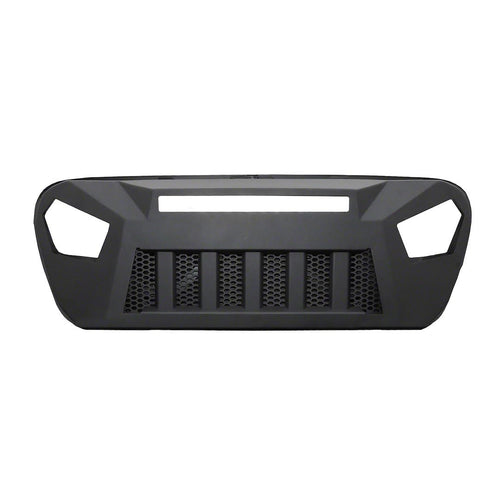 TrailFX Grille Replacement for Jeep Wrangler JL 2018-2023 Bar Style1 Piece Aluminum Titanium Black Powder Coated With LED Light Bar Cutout