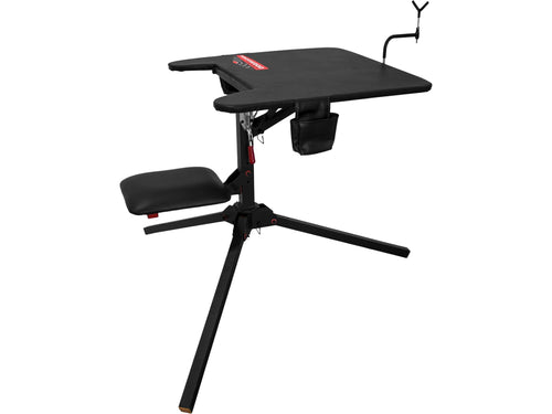 Swivel Action Birchwood Casey Shooting Bench with Thick Padded Seat, Extended Arm Rests, Padded Vinyl Cover, Gear Pouches & Adjustable Coated Gun-Rest