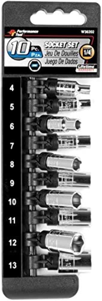 W36202 Wilmar 0.25 in. Drive 6 Point Shallow Chrome Socket Set, 4 to 13 mm - 10 Piece