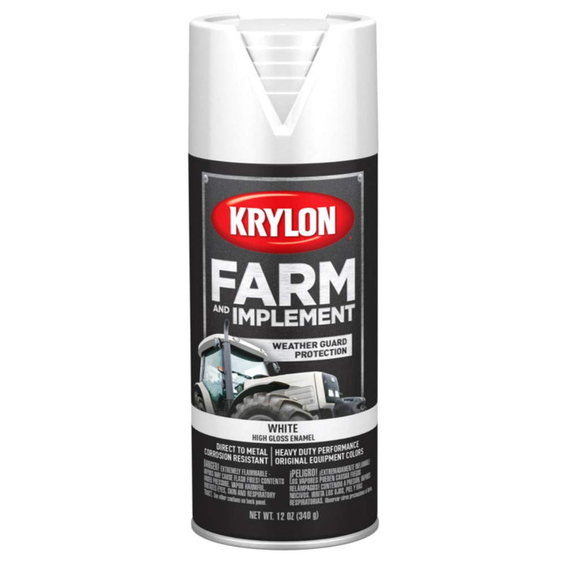 Krylon Spray Paint Farm & Implement, High Gloss, White, 12 oz