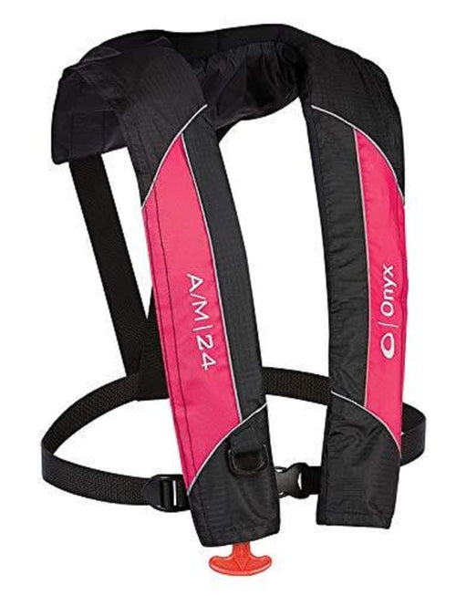 Onyx All Clear A/M-24 Inflatable Automatic/Manual Life Jacket, U.S. Coast Guard Approved, Low Profile, Compact Design, Manual Convertible Inflation Option, Fits 30”-52” Chest