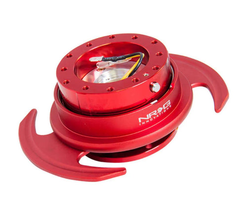 NRG Innovations GEN 3.0 NRG-SRK-650RD Race Steering Wheel Quick Release Hub Adapter 6-Hole Design & 6x70 and 6x74mm Bolt Patterns Red Metal Body/Red Ring With Handles