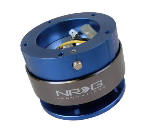 NRG Innovations Racing Style Gen 2.0 Steering Wheel Quick Release Hub, Two-way 5-Hole Style Adapter, Blue Body w/Titanium Chrome Ring, NRG-SRK-300BL