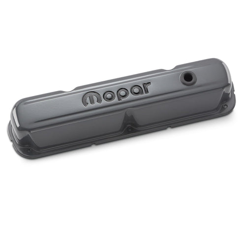 440-881 PROFORM Valve Cover - Tall - 3.25 in Height - Baffled - Breather Hole - Mopar Logo - Steel - Gray Paint - Small Block Mopar - Pair