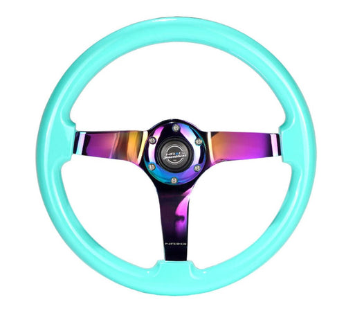 NRG Innovations Reinforced NRG-RST-036MF-MC Steering Wheel - Classic Minty Fresh Wood Grain Wheel (3" Deep), 350mm, 3 Solid Spoke Center in Neochrome