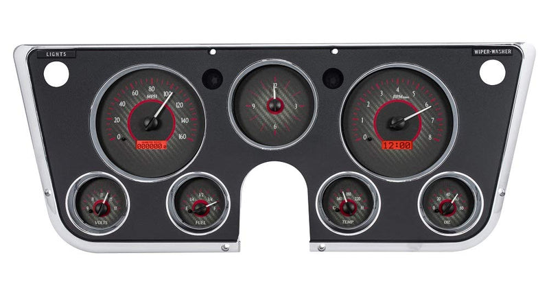 Dakota Digital VHX-67C-PA-C-R Analog Gauge System Compatible with 1967-72 Chevy Pickup Truck with Analog Clock Carbon Fiber Red Backlighting
