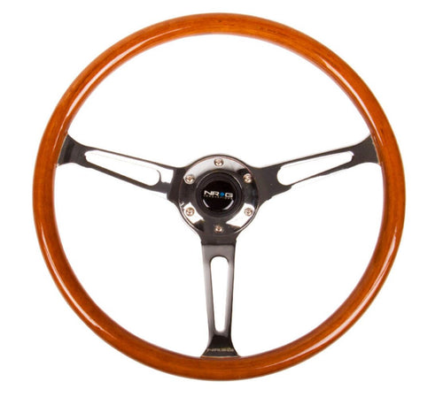NRG Innovations Reinforced NRG-RST-360SL Classic Wood Grain Wheel, 360mm, 3 Spoke Center in Chrome, Custom Stained Mahogany