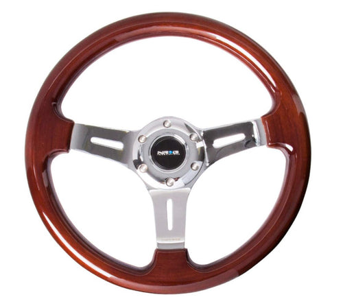 NRG Innovations Steering Wheel NRG-ST-015-1CH - 330mm - 25mm Deep Configuration, Classic Wood Grain Wheel 3 Spoke with Chrome Center
