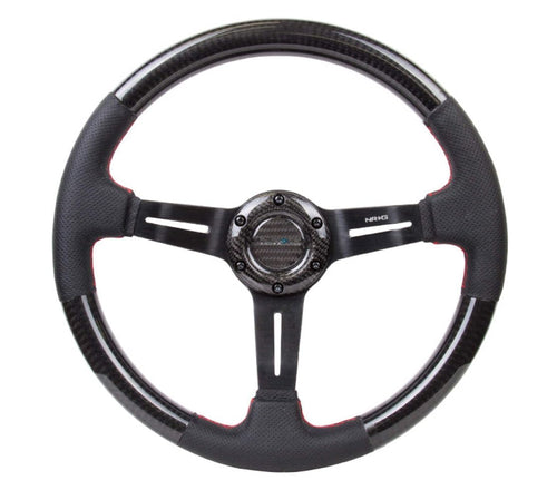 NRG Innovations Carbon Fiber NRG-ST-010CFRS Steering Wheel 1.5" Deep Dish, Leather Wrapped, 6 X 70 PCD, Black Anodized
