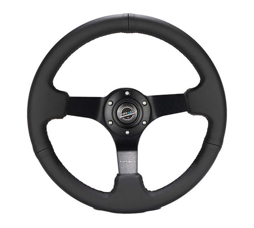 NRG Innovations Reinforced NRG-RST-033BK-R Steering Wheel 330mm Sport Leather Racing (3" Deep), Comfort Grip, 4mm Matte Black Spoke with Criss Cross Stitching