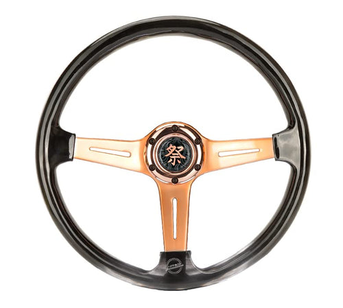 NRG Innovations Reinforced Steering Wheel NRG-RST-027GD-SM 350mm 2" Deep Dish Clear Acrylic in Smoke and Rose Gold Spoke Finish with Slits