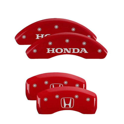 MGP Caliper Covers Red Powder Coat Finish 20214SHOHRD Engraved Caliper Cover with Silver Characters, Set of 4 "Honda/H Logo"