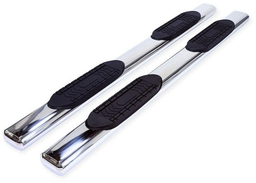 TrailFX A8221S Fits Chevrolet Silverado 1500 Crew Cab 2007-2018 Oval 6 Inch Side Bars with Step Pads, Polished Stainless Steel, Welded End Caps, Rocker Panel Mount