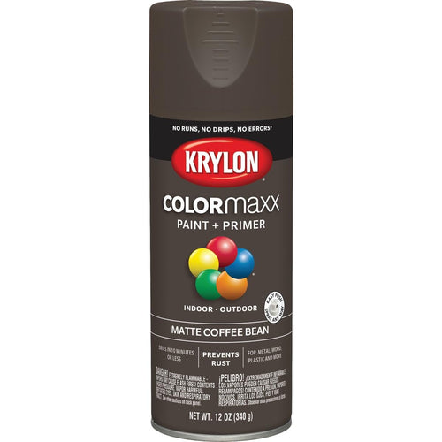 Krylon COLORmaxx K05596007 Spray Paint and Primer for Indoor/Outdoor Use, Matte Coffee Bean