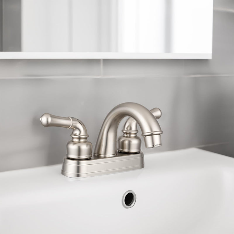 Dura Faucet RV Bathroom Sink Faucet DF-PL620C-SN - Smooth Turning 2-Lever (Brushed Satin Nickel)