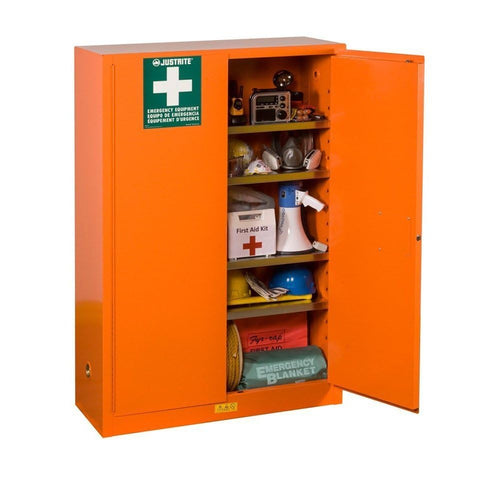Emergency Preparedness Justrite 860001 Stainless Steel Storage Cabinet, 43" Width x 65" Height x 18" Depth, 4 Shelves, Orange