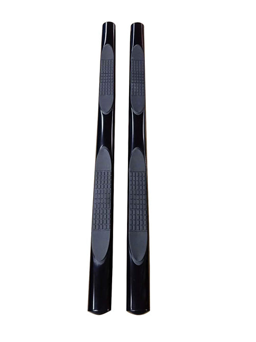 TrailFX 4 Inch Oval A1543B Nerf Bars Fits 2019-2025 Ram 1500 Quad Cab Black Powder Coated Steel Side Steps with Step Pads Straight Rocker Panel Mount Set of 2