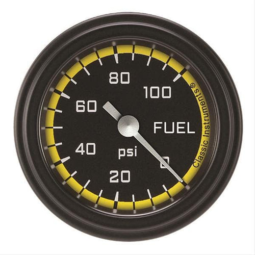 AX146YBLF Classic Instruments AutoCross Yellow 2-1/8" Fuel Pressure Gauge, 100 psi