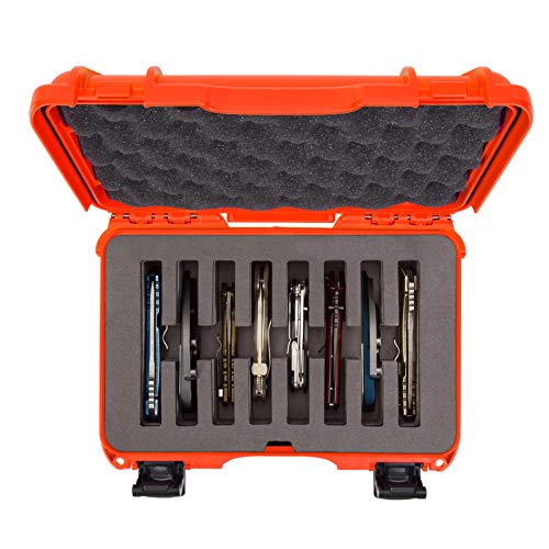 Waterproof Nanuk 909 Hard Case with Custom Foam Insert for 8 Pocket Knives - Orange