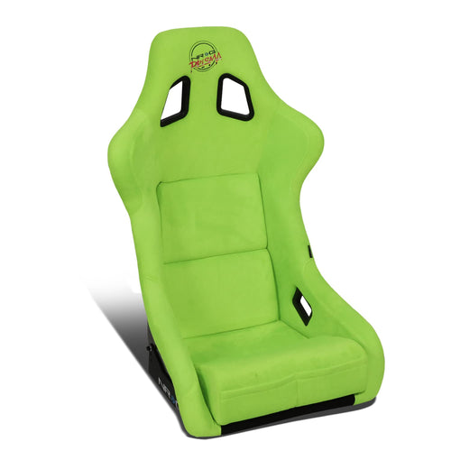 NRG Innovations Universal Fixed Back NRG-FRP-302NG-PRISMA Bucket Racing Seat for 5-Point Harnesses, Size L, Green Alcantara Material, 24" W X 35" H X 18" D