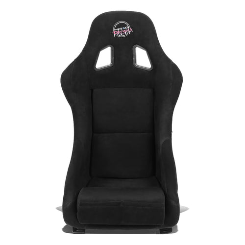 NRG Innovations Universal Fixed Back NRG-FRP-303BK-PRISMA Bucket Racing Seat for 5-Point Harnesses, Size M, Black Alcantara Material, 22" W X 34" H X 16" D