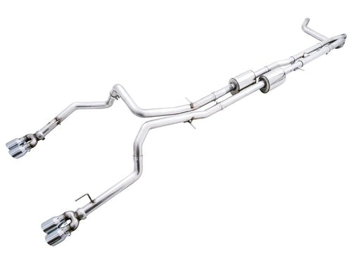 22-23 GMC Sierra 1500 AT4X AWE Tuning 6.2L 0FG Catback Split Dual (Flat Bumper) - Chrome Silver Tips - 3015-42284