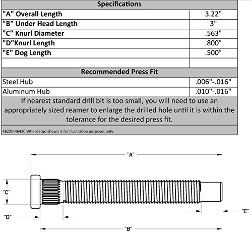46220 Moroso 1/2" x 3" Wheel Stud