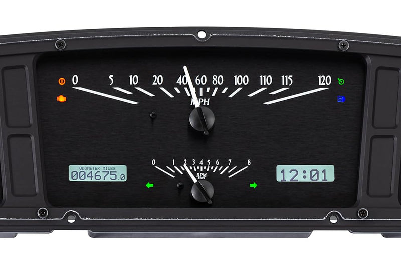 Dakota Digital VHX-65F-PU-K-W Analog Dash Gauge System with Compatible 1965-66 Ford Custom Cab Pickup, Black Alloy Style, White Backlighting
