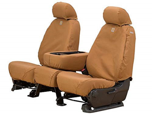 Covercraft Custom Seat Covers Carhartt SeatSaver | Fits 2019-2025 Chevrolet Silverado/GMC Sierra 1500, 2020-2025 Silverado/Sierra 2500/3500 | 1st Row Bucket Seats, Duck Weave Gravel