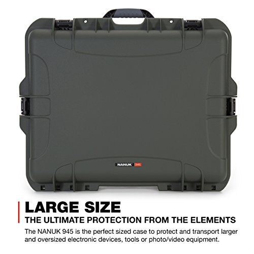 Waterproof Nanuk 945 Hard Case with Lid Organizer and Padded Divider - Olive