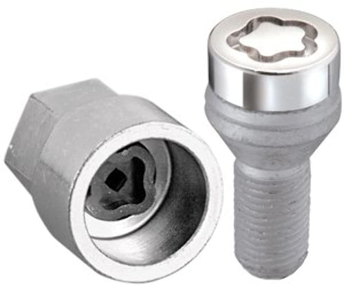 Chrome Bolt Style McGard Cone Seat Wheel Locks (M14 x 1.25 Thread Size) - Set of 4, Chrome & Grey, Size: Set of 4 Locks and 1 Key