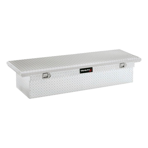 TrailFX Crossover Tool Box Low Profile Single Lid With Struts Diamond Tread Bright Polished 16 Gauge Aluminum Height 8.6 Cubic Foot Capacity With Plastic Tray TrailFX 120721