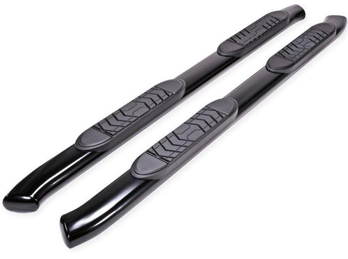 Toyota Tacoma Crew Cab TrailFX A7068B Truck Running Board Fits 2005-2023 Oval 5 Inch Bent Side Bars with Step Pads, Black Powder Coated Steel, Welded End Caps, Rocker Panel Mount