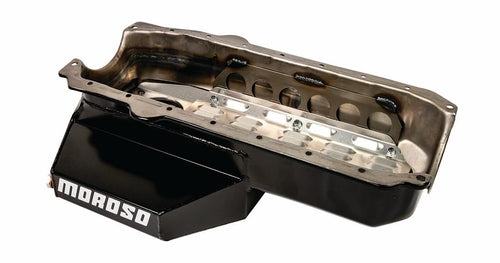 Moroso Small Block Chevy 21328 Circle Track Oil Pan, Wet Sump, Fits 2 Piece Rear Seal Blocks, 6.5" Depth