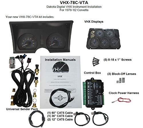 Dakota Digital 1978-82 VHX System-Analog Clock-Chevy Corvette Carbon Fiber Style Face, Blue Display