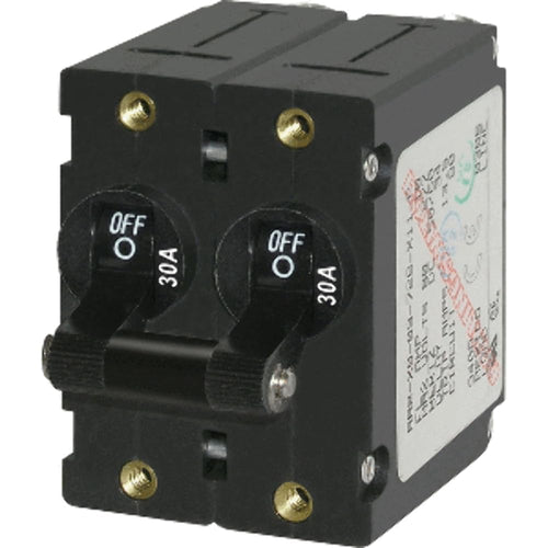 A-Series Blue Sea Systems Black Toggle Circuit Breaker, Double Pole, 30A