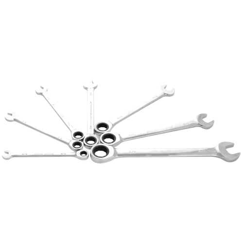 W30630 Performance Tool 7pc SAE Combo Ratcheting Wrench Set | Drop Forged Chrome Vanadium Steel | Corrosion Resistant Finish & 100 Gear Teeth | Sizes: 5/16, 3/8, 7/16, 1/2, 9/16, 5/8 and 3/4-Inch