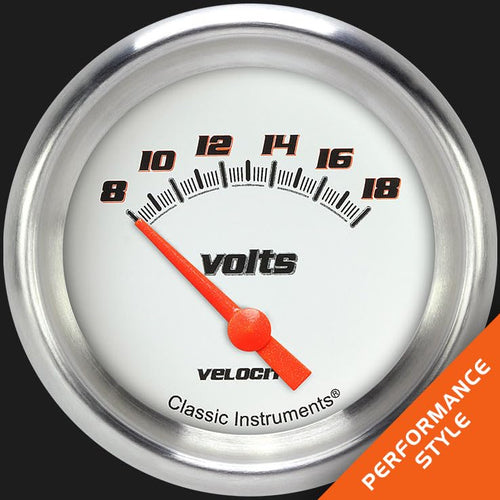 Velocity White ClaShort Sweepic Instruments 2 5/8" Volt Gauge VS230WAPF Short Sweep