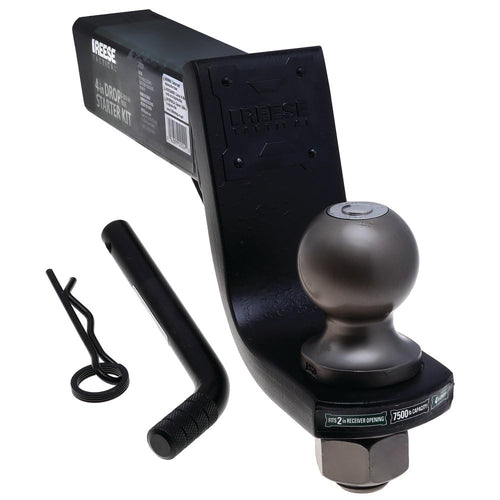 Reese Tactical Trailer Hitch Ball Mount Starter Kit 21621, Fits 2 Inch Square Receiver, 4 Inch Drop, 7,500 lbs. Capacity, Includes 2 Inch Trailer Ball and Pin & Clip