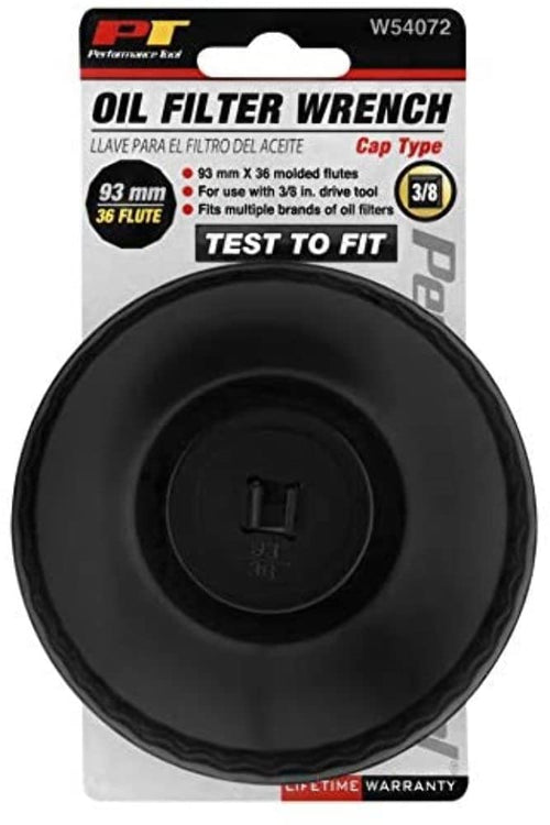 W54072 Performance Tool 93mm, 36 Flutes Steel Oil Filter Wrench for Multiple Brands - 3/8-Inch Drive Tool Compatible