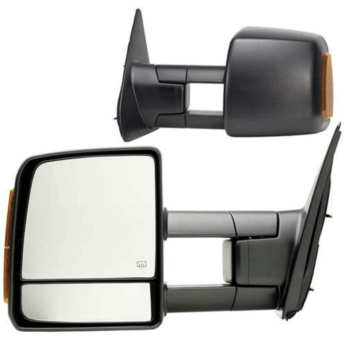 Fit System Towing Mirror Pair 70103-04T for Toyota Tundra Pick-Up, Sequoia, w/Turn Signal & Running Lights, extendable, Dual Mirror, Textured Black, Foldaway